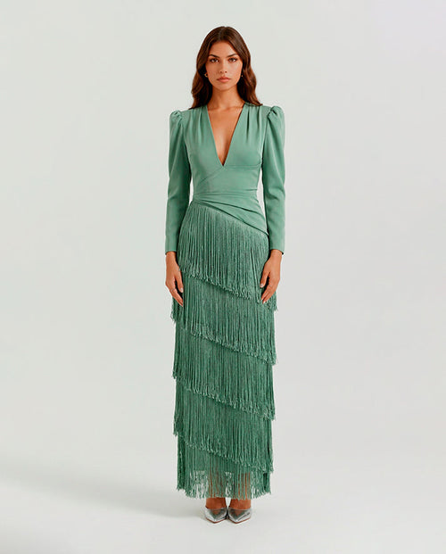 Clara® · Vestido elegante con mangas de flecos Position 1