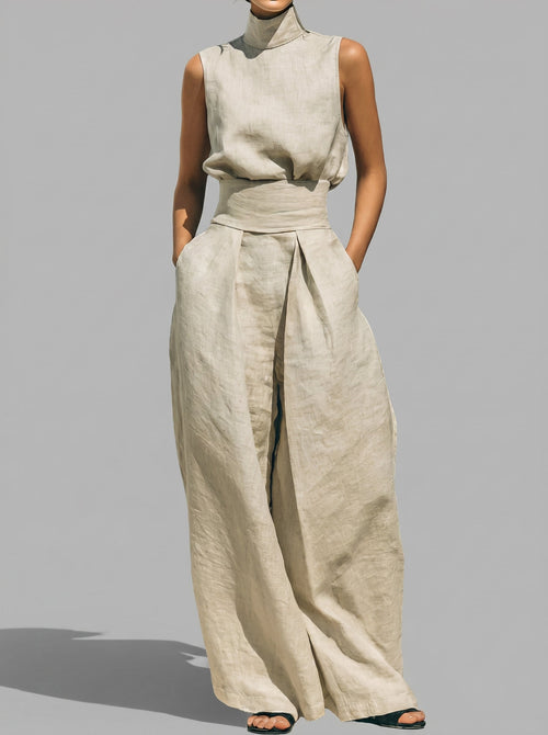 Aria™ - Conjunto Minimalista de Blusa Cuello Alto y Pantalón Palazzo Premium